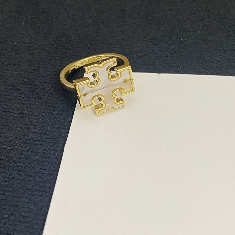 Tory Burch Shell Inlay Letter Ring Metal Band - Picture 4 of 6